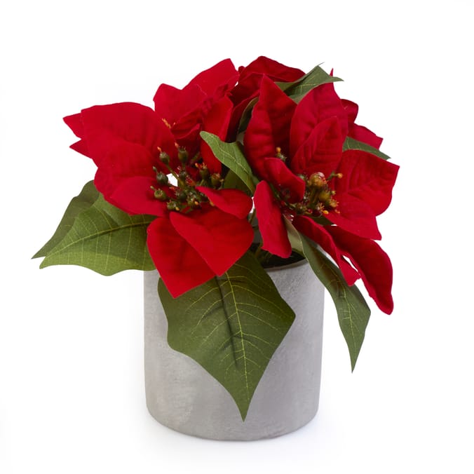 Artificial Poinsettia in Cement Pot – Red Christmas Floral Arrangement