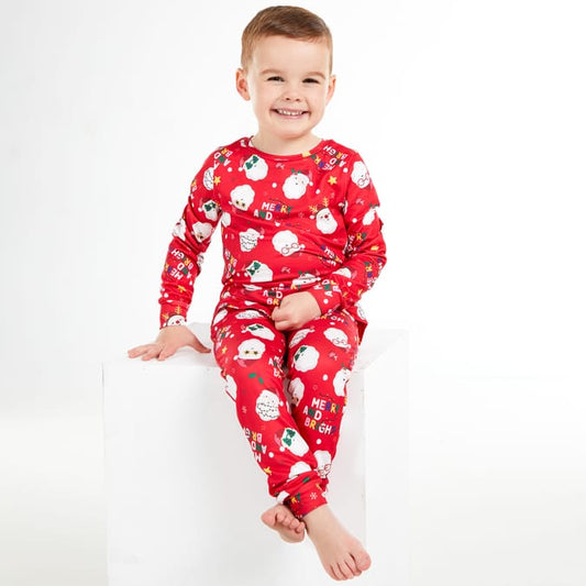 Kids Red Christmas Pajama Set – Festive Santa Print Holiday Sleepwear