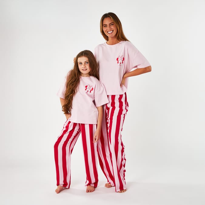 Kids Minnie Mouse Pink Striped Pajama Set – Soft Cotton Sleepwear for Girls