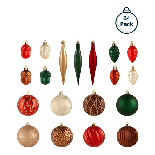 Winter Charm Christmas Bauble Mix Set 64 Pack