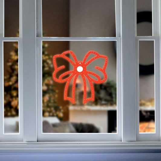 LED Christmas Bow Window Light – Festive Hanging Window Decoration with Bright Glow for Holiday Home Décor