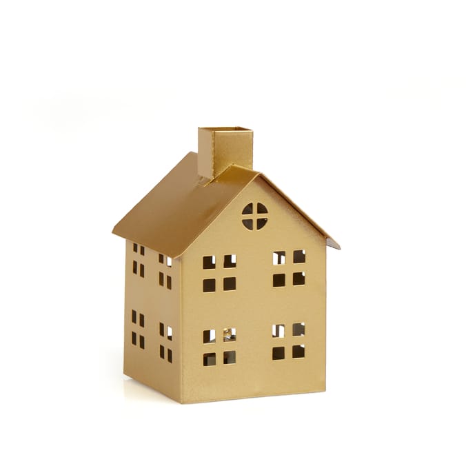 Gold Metal House Tealight Holder Lantern