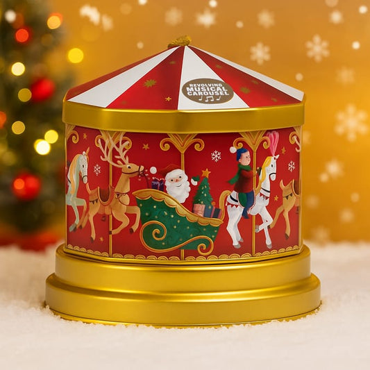 Revolving Musical Christmas Carousel Tin with Festive Treats