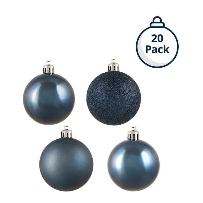 20-Pack Christmas Tree Bauble Set – Assorted Shatterproof Ornaments with Glossy, Matte & Glitter Finishes