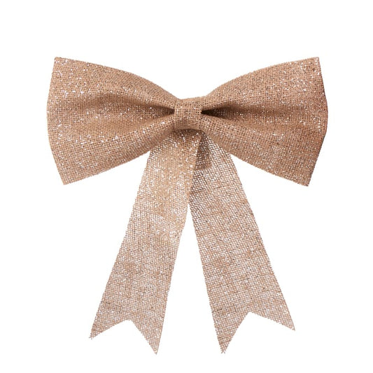 Large Glitter Burlap Decorative Bow – Rustic Holiday Décor Ribbon with Long Tails