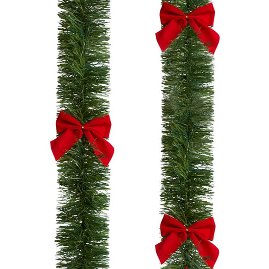 Christmas Green Garland with Red Bows – Classic Holiday Decorative Garland