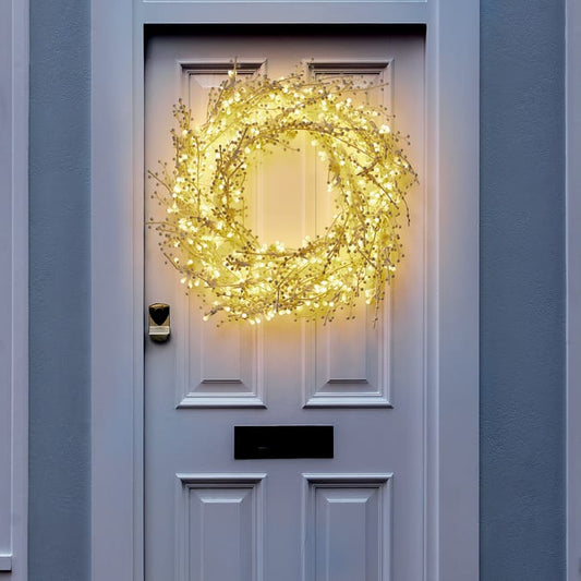 Prestige Mains Operated 600 LED Winter Berry Wreath - Warm White