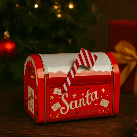 Christmas “Letters to Santa” Metal Mailbox Gift Tin – Holiday Decorative Storage Box