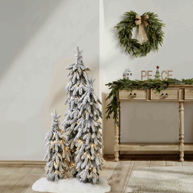 Set of 2 Flocked Pre-Lit Decorative Christmas Trees