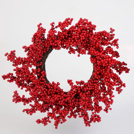 Vibrant Red Berry Christmas Wreath – 22" Faux Berry Holiday Door Decor
