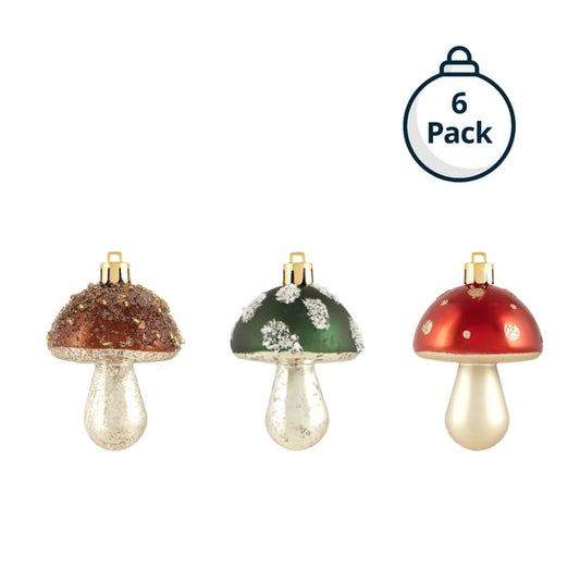 Winter Charm Mushroom Shaped Christmas Baubles 6 Pack
