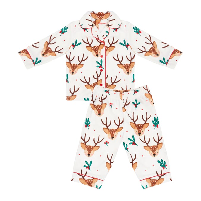 Kids Reindeer Print Christmas Pajama Set – Soft 2-Piece Winter Nightwear