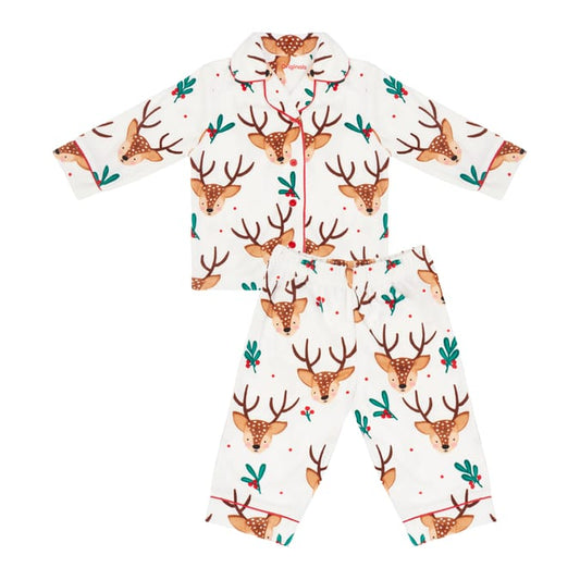 Kids Reindeer Print Christmas Pajama Set – Soft 2-Piece Winter Nightwear