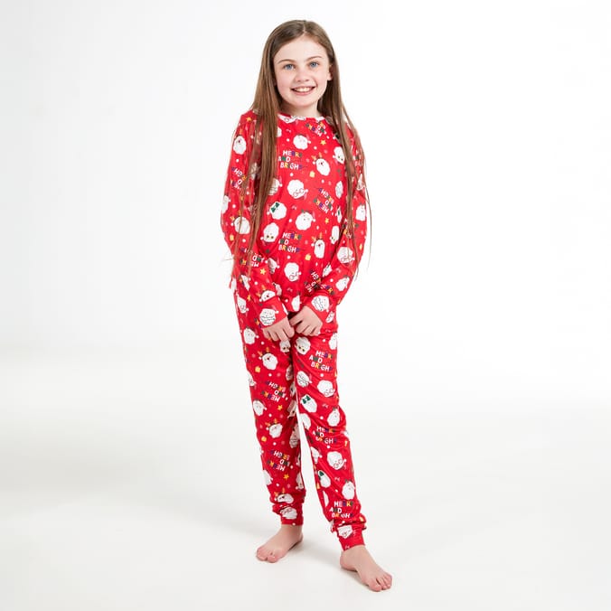 Girls Red Christmas Pajama Set – Festive Santa Print Holiday Sleepwear