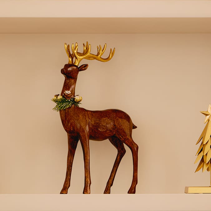 Elegant Brown & Gold Standing Reindeer Christmas Figurine