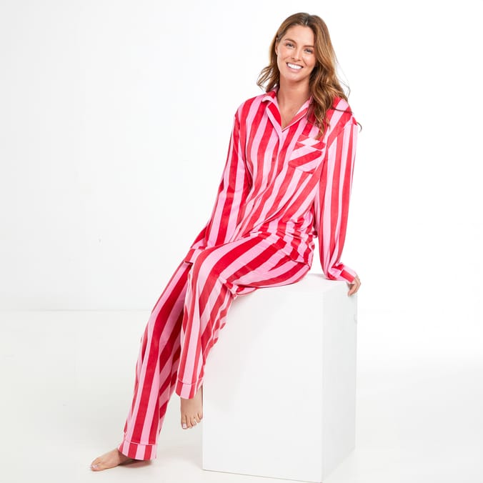 Women’s Red & Pink Striped Pajama Set – Soft Candy Cane Christmas Sleepwear