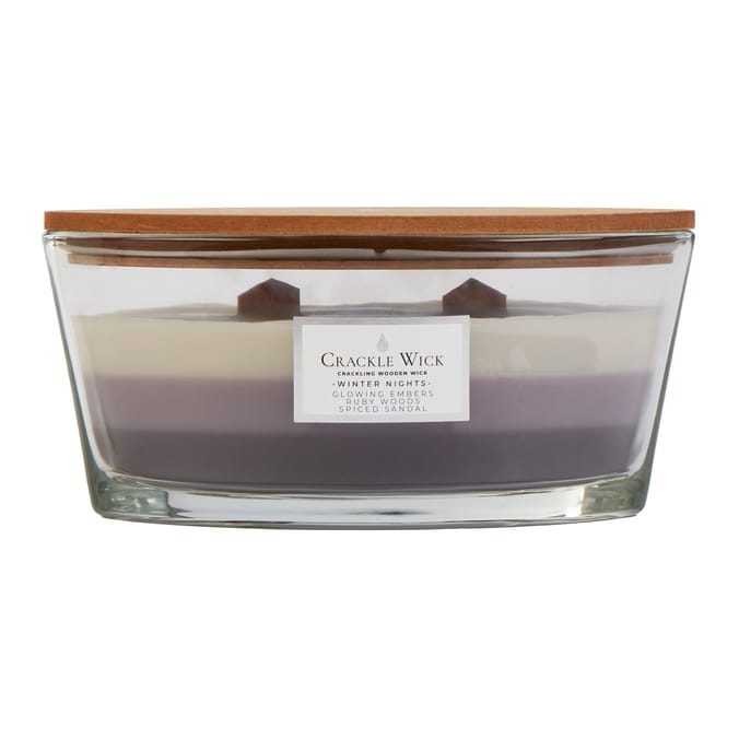 Crackle Wick Triple-Layer Wooden Wick Candle – Winter Nights, Glowing Embers & Spiced Sandal