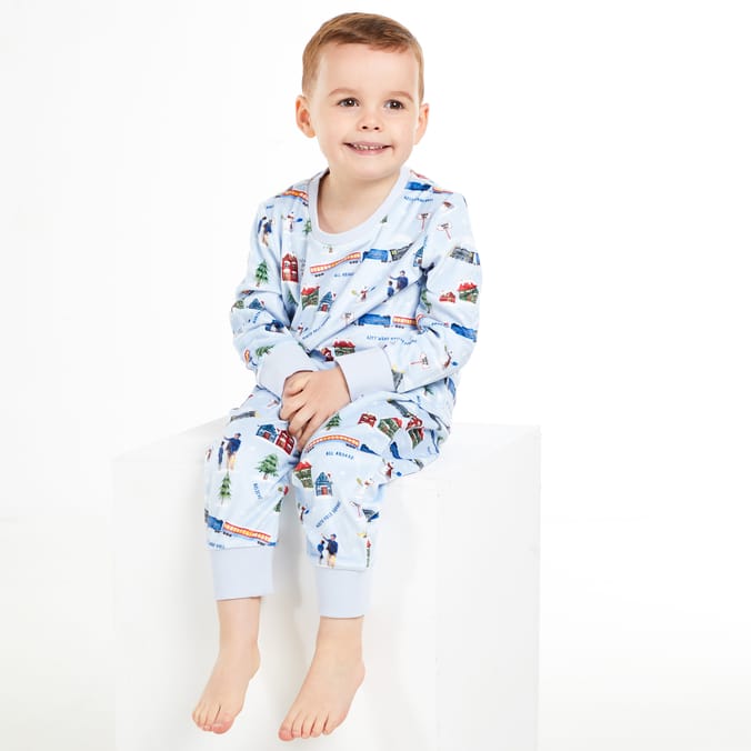 Kids Blue Christmas Train Pajama Set – Soft Winter Sleepwear for Boys & Girls