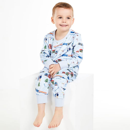 Kids Blue Christmas Train Pajama Set – Soft Winter Sleepwear for Boys & Girls