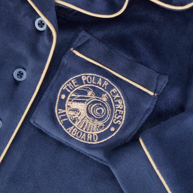 Kids Polar Express Navy Velour Pajama Set – Official All Aboard Christmas Sleepwear
