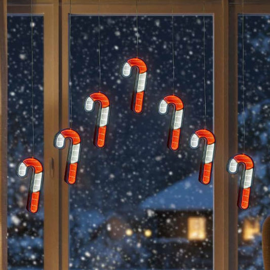 LED Hanging Candy Cane Window Lights – Christmas Window Curtain Decoration