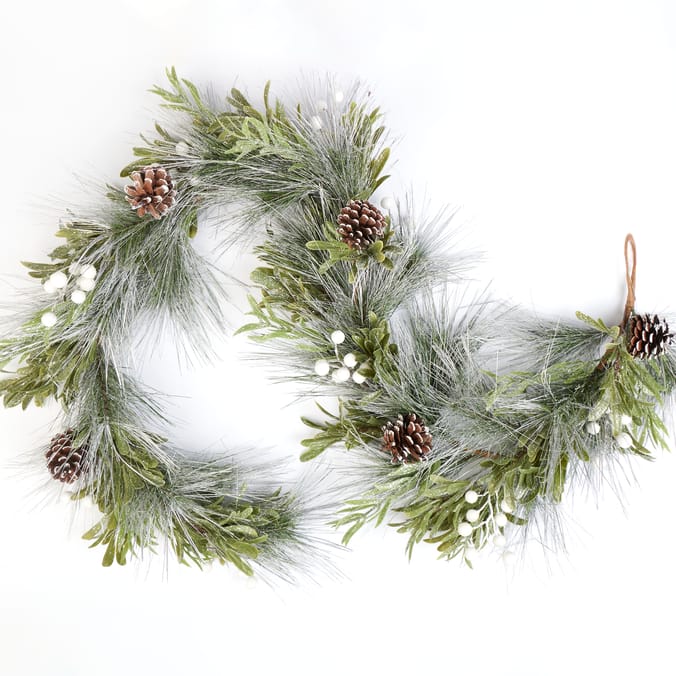 Frosted Pine & Mistletoe Winter Garland with Pinecones – 6 ft