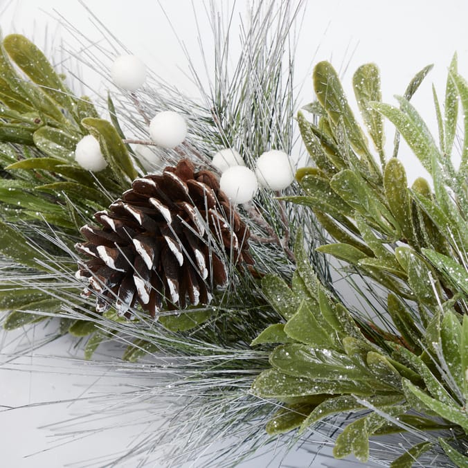 Frosted Pine & Mistletoe Winter Garland with Pinecones – 6 ft