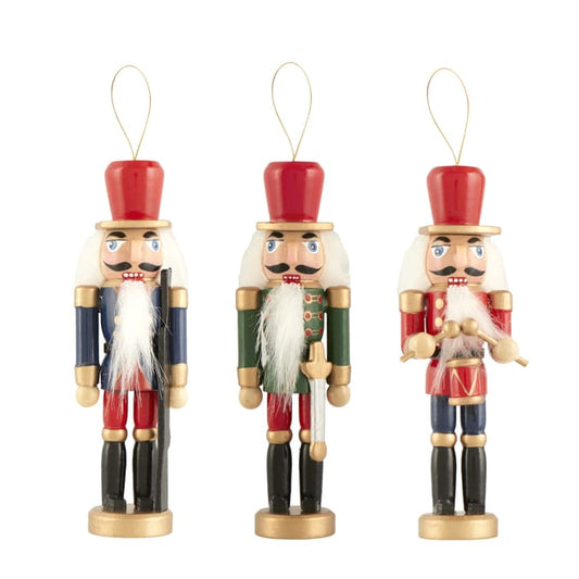 Sleigh Bells Nutcracker Christmas Tree Decoration 3 Pack - Traditional
