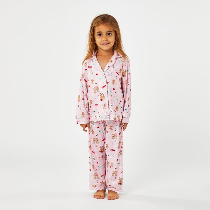 Girls Pink Gingerbread Christmas Pajama Set – Soft Festive Winter Sleepwear