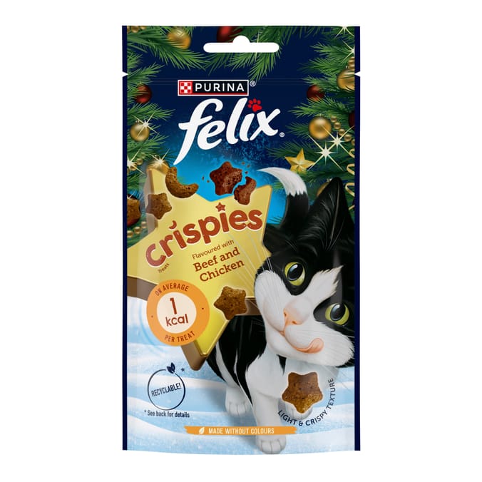 Purina Felix Crispies Beef & Chicken Cat Treats – Light & Crispy Christmas Cat Snacks (1 kcal Each)