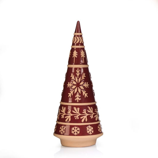 Red Ceramic Christmas Tree with Embossed Snowflakes – Holiday Tabletop Decoration