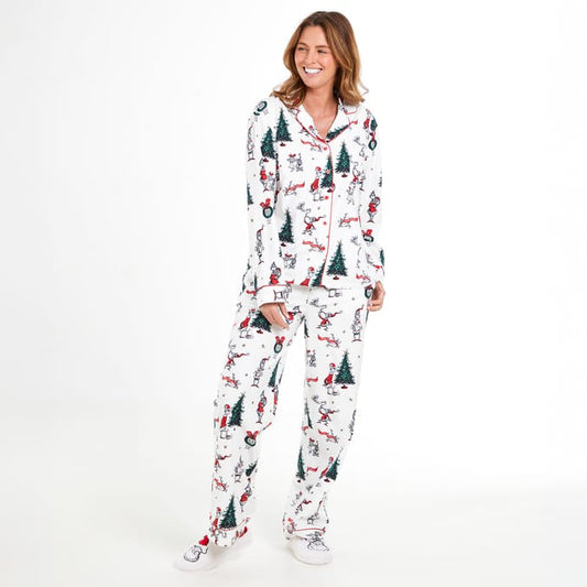 Women’s Grinch Classic Christmas Pajama Set – White Button-Down Holiday Sleepwear