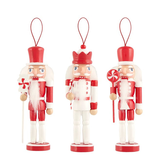 Sleigh Bells Nutcracker Christmas Tree Decoration 3 Pack - Red/White