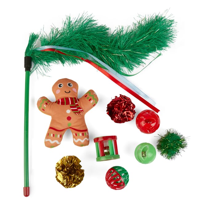 Christmas Cat Toy Gift Set – Festive Cat Teaser Wand & 9-Piece Holiday Toy Bundle