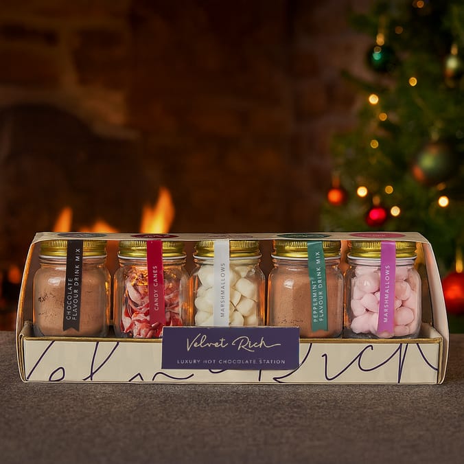 Velvet Rich Luxury Hot Chocolate Station – Hot Chocolate Gift Set with Toppings (6-Jar Set)