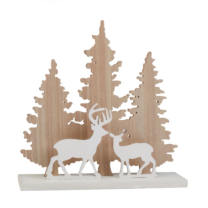 Wooden Winter Forest Scene Decor – Deer & Tree Silhouette Ornament