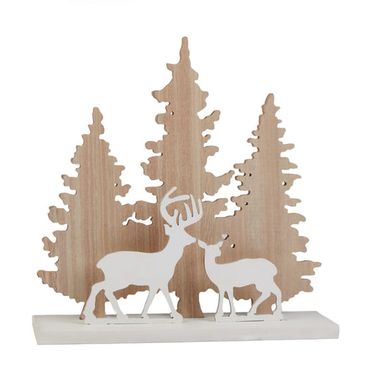 Wooden Winter Forest Scene Decor – Deer & Tree Silhouette Ornament