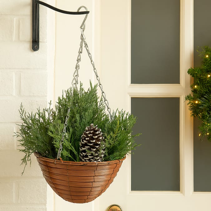 Festive Feeling White Berry Hanging Cone Basket