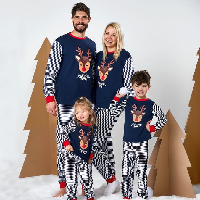 Matching Family Christmas Reindeer Pajama Set – Navy & Stripe Holiday Nightwear