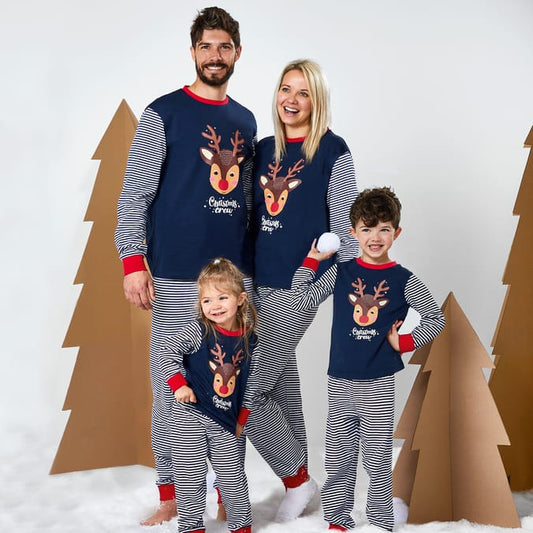 Matching Family Christmas Reindeer Pajama Set – Navy & Stripe Holiday Nightwear