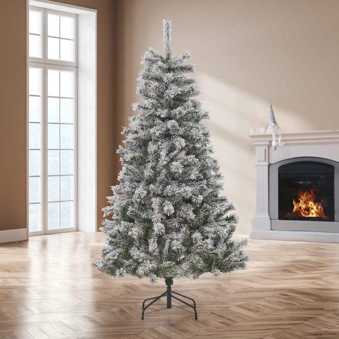 Flocked Artificial Christmas Tree with Full Branches & Metal Stand