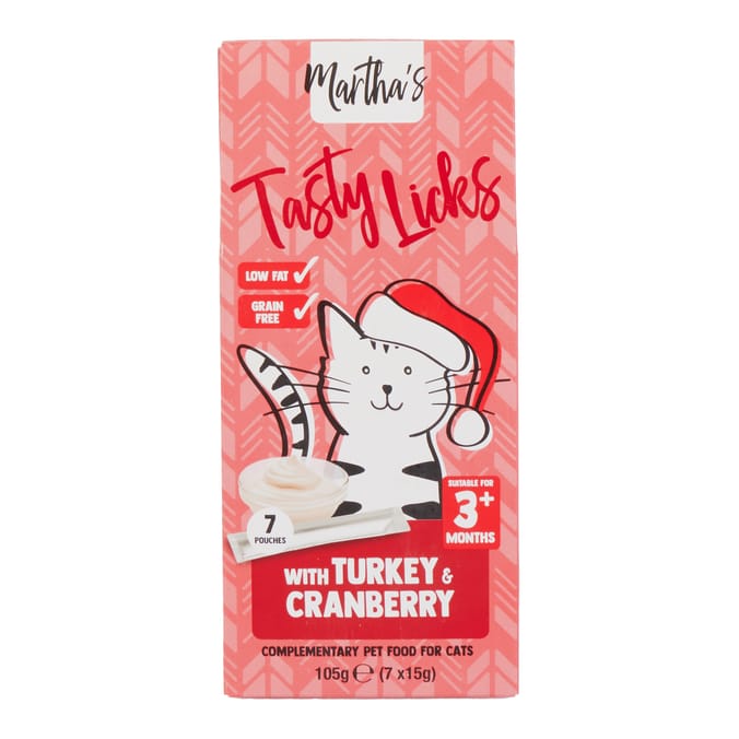 Martha’s Tasty Licks Turkey & Cranberry Cat Treats – Low Fat, Grain-Free Cat Sachets (7 Pack)