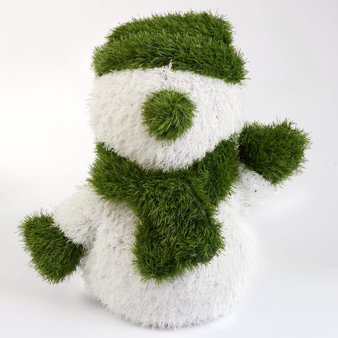 Fuzzy Green & White Snowman Christmas Decoration – Indoor/Outdoor Holiday Figure