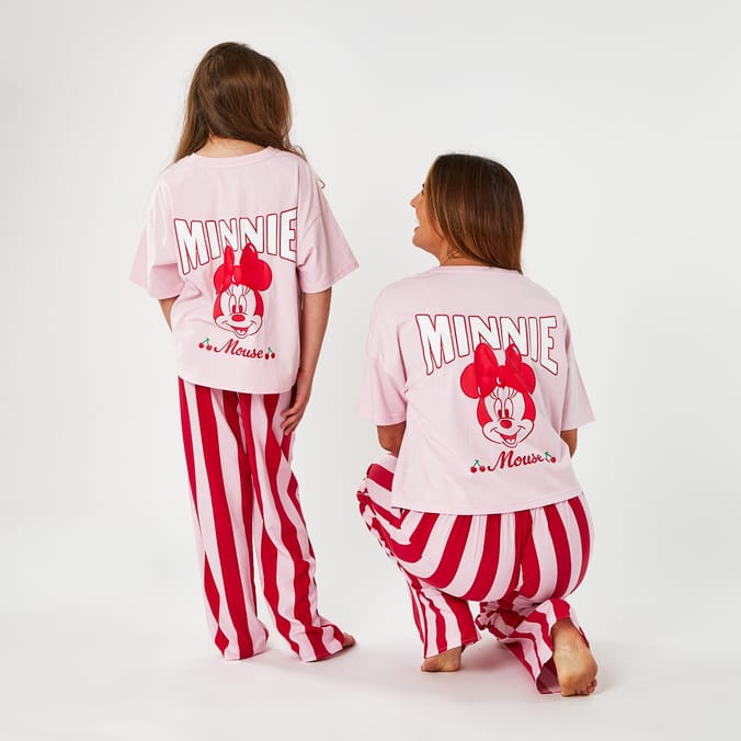 Kids Minnie Mouse Pink Striped Pajama Set – Soft Cotton Sleepwear for Girls