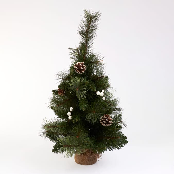 Mini Artificial Christmas Pine Tree with Pinecones & White Berries – Tabletop Holiday Decoration