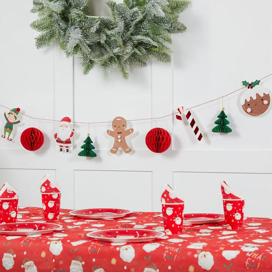 Christmas Character Garland Banner – Santa, Elf, Gingerbread & Holiday Icons Hanging Decoration