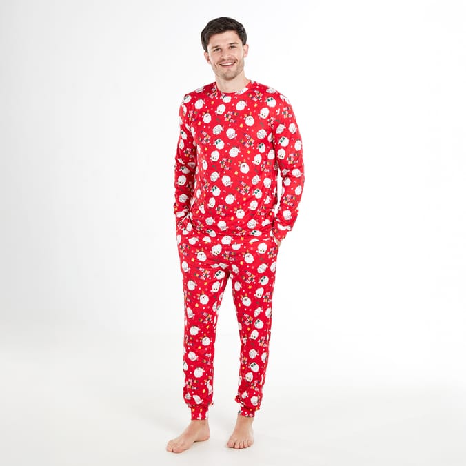 Men’s Red Christmas Santa Print Pajama Set – Festive Holiday Nightwear