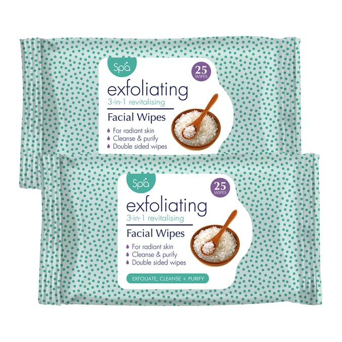 Spa Exfoliating 3-in-1 Revitalising Facial Wipes (25 Wipes) – Cleanse, Exfoliate & Purify Skin