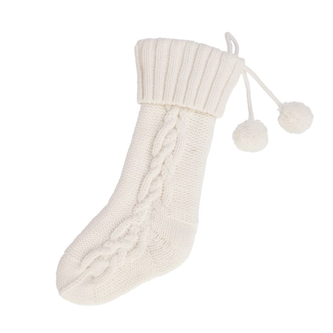 Knitted Christmas Stocking with Pom-Poms – Red & White Holiday Mantel Decoration