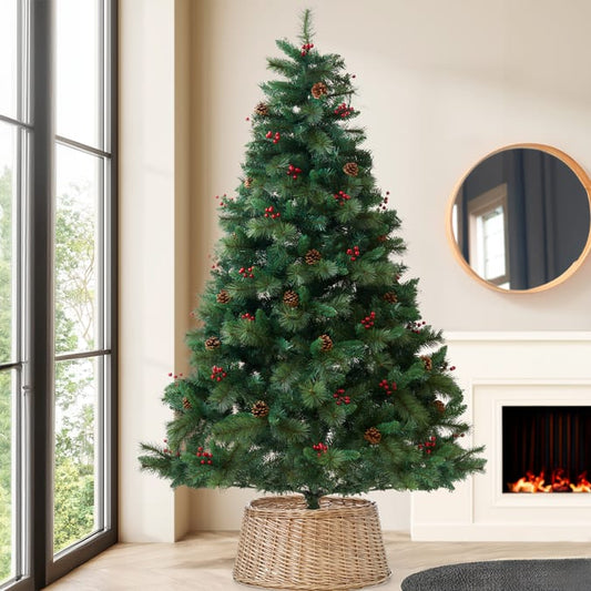 Pre-Lit Artificial Christmas Tree with Pinecones & Red Berries